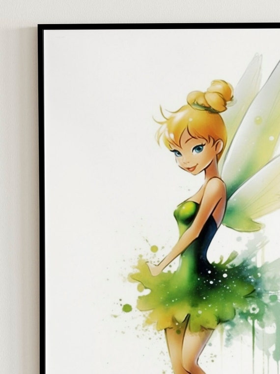Tinker Bell Watercolor Painting Kids Room Decor, Tinker Bell