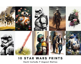 10 aquarel Star Wars digitale prints - hoge kwaliteit Star Wars digitale prints, Star Wars schilderij, Star Wars PNG - Instant Download