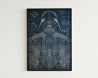 Darth Vader Blueprint Poster - Darth Vader Digital Print, Darth Vader Schematic Poster, Star Wars Room Decor - Instant Download