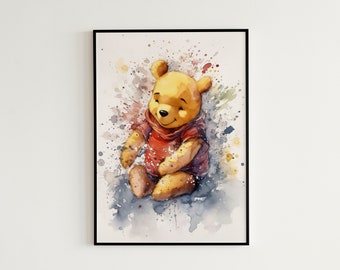 Winnie The Pooh Art Print Watercolor Poster Printable - Pooh Bear Painting Artwork Kids Room Decor Nursery Wall Art Gİft Children's Art