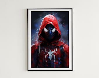 Miles Morales Watercolor Painting | 7 Images Included | Instant Download | Spiderman Poster, Spiderman Wall Art,  Avengers Room Decor