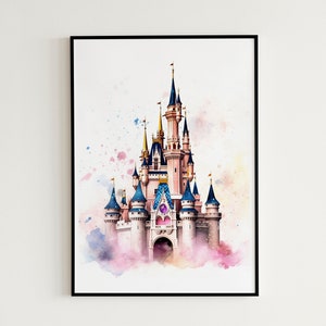 Magic Kingdom Art Print - Magic Castle Watercolor Painting Princess Castle Printable Castle Painting Nursery Wall Art Kids Room Wall Decor