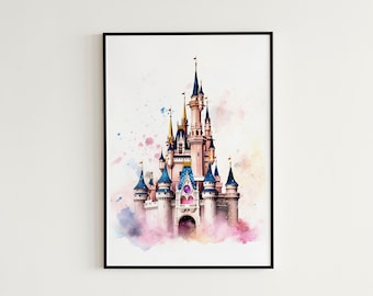 Magic Kingdom Art Print - Magic Castle Watercolor Painting Princess Castle Printable Castle Painting Nursery Wall Art Kids Room Wall Decor