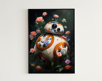 BB8 Floral Painting Digital Print - Star Wars Painting | Star Wars Digital Print | Star Wars Nursery Wall Art | BB8 Print | Instant Download