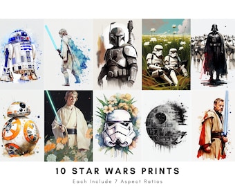 10 Star Wars Watercolor Paintings - Collection Of Star Wars Digital Prints, Star Wars Movie Poster Art, Star Wars PNGs - Instant Download
