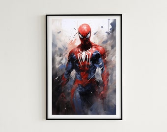 Spiderman Watercolor Painting | 7 Images Included | Instant Download | Perfect Spiderman Gift Idea, Spiderman Wall Art, Spider Man Print