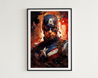 Captain America Oil Painting - 7 Images Included - Instant Download - Marvel's The Avengers Poster Artwork - Perfect Marvel Universe Gift!