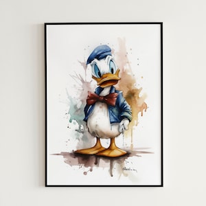 Vibrant Donald Duck Watercolor Print: High-Quality Digital Art for Print and Frame, Great for Nursery Decor - Donald Duck Painting