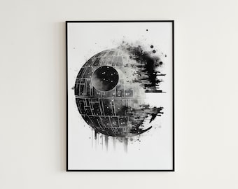 Death Star Watercolor Print - Star Wars Death Star Art, Star Wars Printable Poster Death Star Art Print Wall Art Home Decor Instant Download