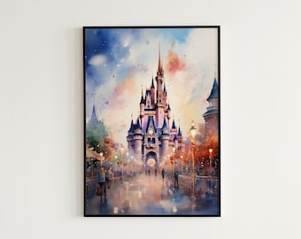 Magic Kingdom High Quality Painting - Digital Download - Detailed Castle Painting - Kids Wall Art - Kids Room Decor - Vibrant Wall Art