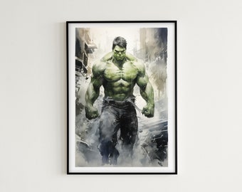 Hulk Watercolor Painting | 7 Images Included | Instant Download | Hulk Wall Art, Superhero Poster, Superhero Room Decor, Avengers Wall Art