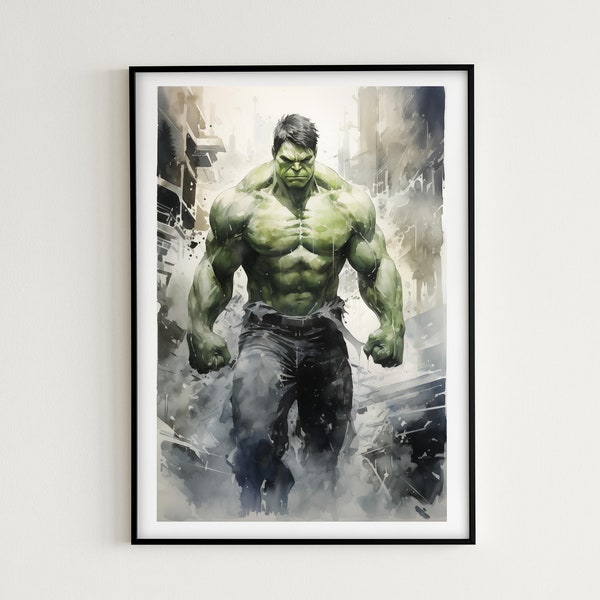 Hulk Watercolor Painting | 7 Images Included | Instant Download | Hulk Wall Art, Superhero Poster, Superhero Room Decor, Avengers Wall Art