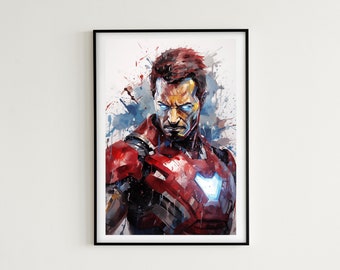 Tony Stark Detailed Painting - Instant Download - 7 Images Included! - Iron Man Wall Art, Marvel Fan Gift Idea, Avengers Poster Art