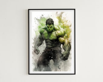 Hulk Watercolor Art: Dynamic Marvel Superhero Painting Digital Print - 7 Images Included - The Avengers Poster, Marvel Gift Idea, Superhero