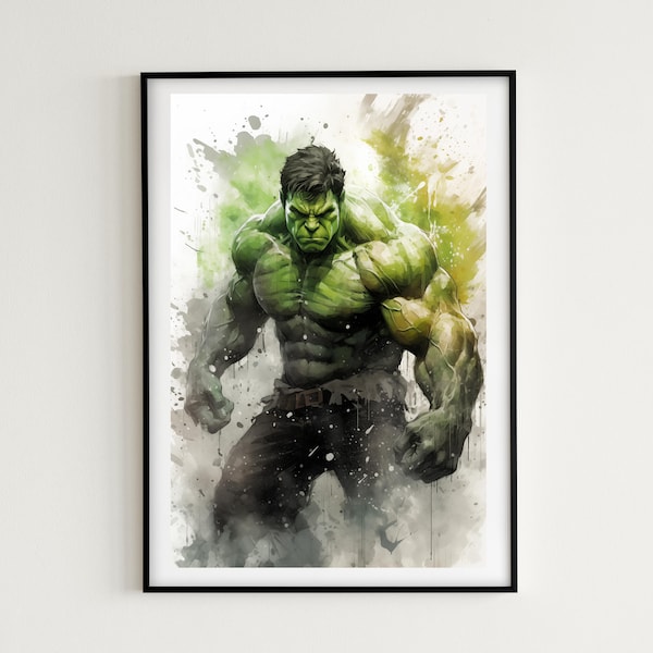 Hulk Watercolor Art: Dynamic Marvel Superhero Painting Digital Print - 7 Images Included - The Avengers Poster, Marvel Gift Idea, Superhero