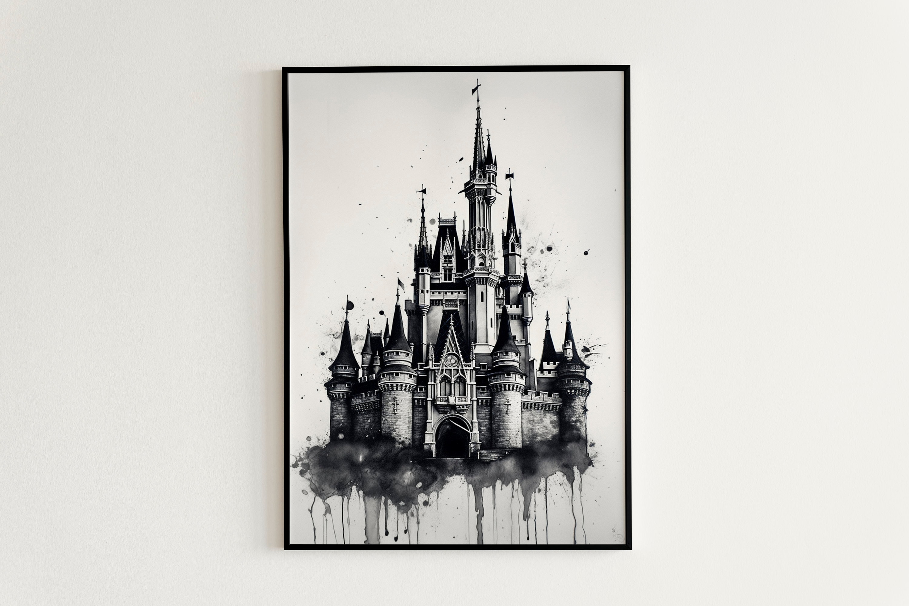 Disneyworld Magic Kingdom Black and White Digital Art Print - Magic ...