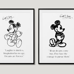 Conjunto de 2 impresiones de arte mínimas de Mickey Mouse para el marco - Mickey Mouse Cita mínima Arte de la pared Descarga instantánea Niños Arte de la pared Decoración de la habitación de la guardería