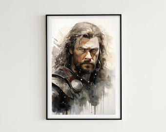 Thor High Quality Painting - Instant Download - 7 Images Included - Superhero Gift Idea, Avengers Wall Art, Thor Watercolor Poster