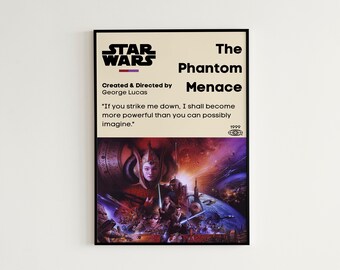 Star Wars The Phantom Menace Movie Poster / Star Wars Digital Print / Star Wars Wall Art / Minimal Aesthetic Print / Star Wars Movie Art