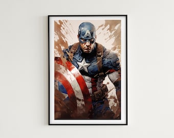 High Quality Captain America Watercolor Painting | 7 Images Included | Instant Download | Captain America Print, Captain America Room Decor