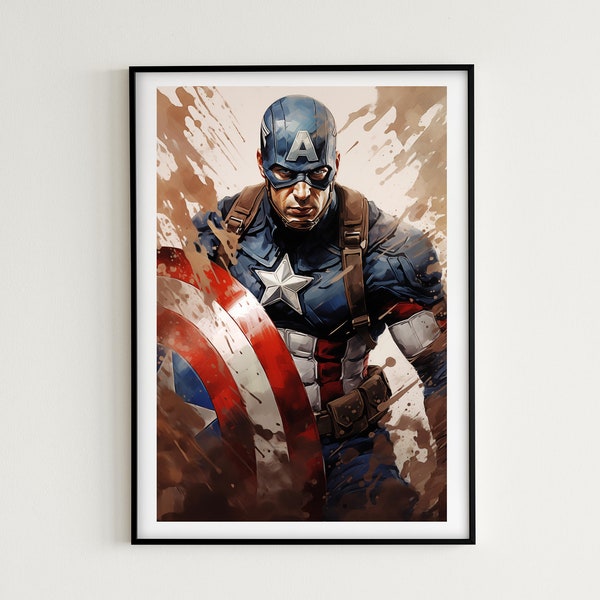 High Quality Captain America Watercolor Painting | 7 Images Included | Instant Download | Captain America Print, Captain America Room Decor