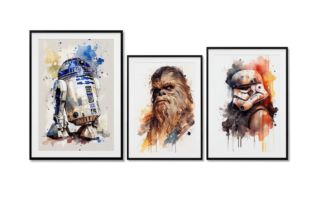 Star Wars Watercolor Digital Print Set 3 Prints R2D2 Chewbacca Stormtrooper Watercolor Art Print