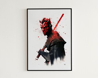 Darth Maul Watercolor Digital Print - Star Wars Printable Darth Maul Watercolor Painting, Star Wars Wall Art - Instant Download