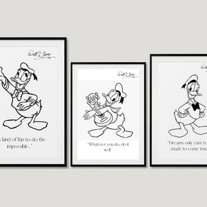 Set Of 3 Donald Duck Printable Wall Art - Nursery Print, Digital Download, Minimalist, Home Decor, Inspirational Quote, Black and White Art