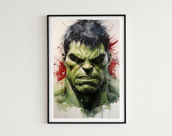 Avenger's Hulk Detailed Portrait Painting - Instant Download - 7 Images Included - Marvel Superhero Fan Gift Idea, Hulk Watercolor Artwork!