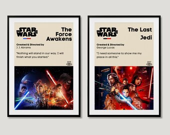 Paquete de impresión digital de póster de película de Star Wars - Juego de 2 impresiones - Arte de pared de Star Wars, Pintura de Star Wars, Decoración de habitación de Star Wars, Impresiones de Star Wars