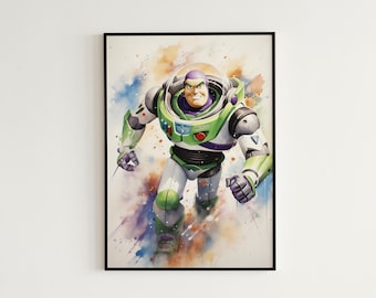 Buzz Lightyear Heroic Stance Watercolor Painting - Digital Print for Download - Kids Wall Art - Pixar Wall Decor - Toystory Digital Print