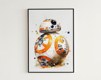 BB-8 Star Wars Watercolor Poster BB-8 Print - Star Wars Art Print BB8 Wall Art Decor - BB8 Droid Star Wars Printable Instant Download