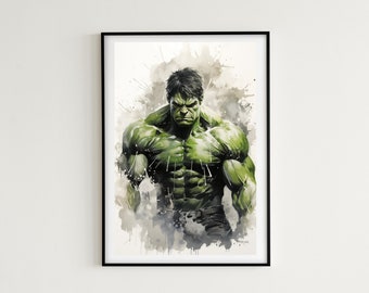 Hulk Watercolor Painting - High Quality - 7 Images Included - Instant Download - Marvel Gift Idea, Avengers Wall Art, Hulk Themed Room Decor