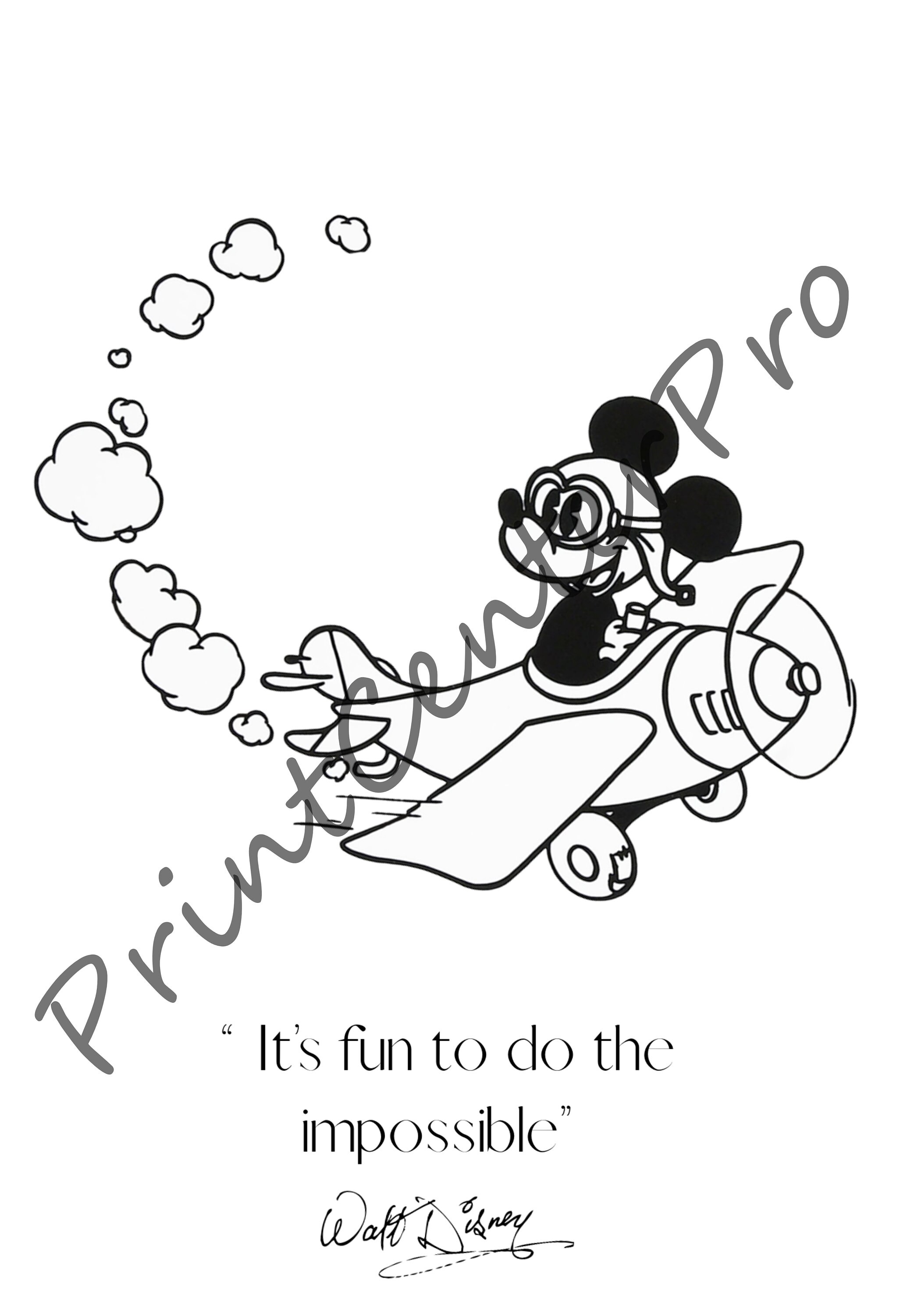 Simple Mickey Mouse Quote Wall Art Mickey Mouse in a Plane Etsy