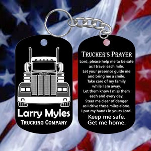 Peterbilt Personalized Truck Driver Laser Engraved Keychain with Trucker&#39;s Prayer