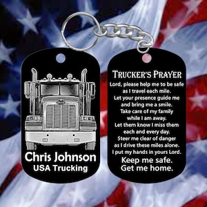Peterbilt Personalized Truck Driver Laser Engraved Keychain with Trucker&#39;s Prayer