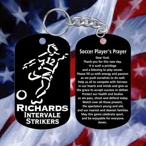 Soccer Player Gift - Dog Tag Keychain - Personalized Name, Team & Number