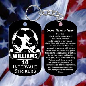 Soccer Player Gift - Dog Tag Keychain - Personalized Name, Team & Number - Men