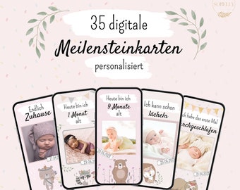 digitale personalisierbare 35 Meilensteinkarten | Mädchen | Erinnerungskarten | Monatskarten | Geschenk zur Babyparty | zur Geburt | Vorlage