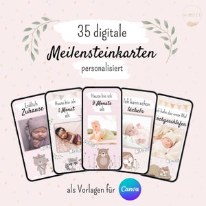digitale personalisierbare 35 Meilensteinkarten | Mädchen | Erinnerungskarten | Monatskarten | Geschenk zur Babyparty | zur Geburt | Vorlage