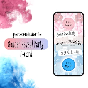 Invitación de fiesta de revelación de género digital personalizada | niña o niño | globo rojo o azul | Tarjeta electrónica | WhatsApp Correo electrónico Facebook