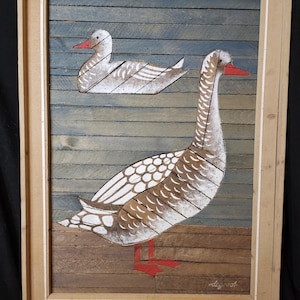 Vintage Large Original Lath Art Theodore Degroot, Goose , 1970-1989, Americana