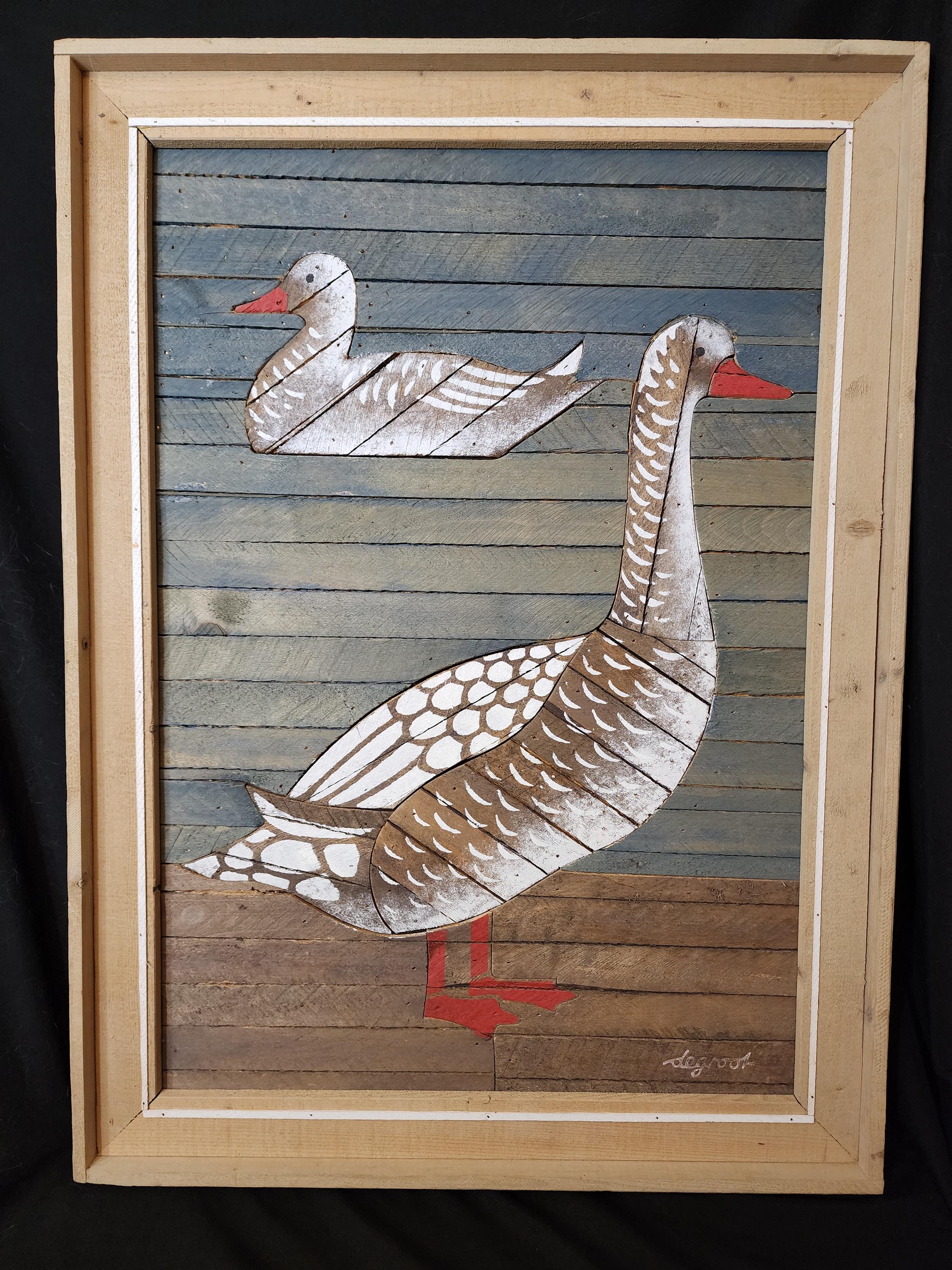 Vintage Large Original Lath Art Theodore Degroot, Goose , 1970