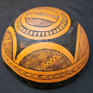 Vintage Incised Fulani African Calabash Gourd Hand Made Ornamental Drum Bowl B15