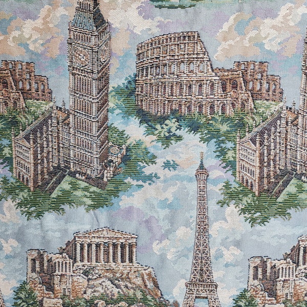 World Monuments Tapestry Decorating Fabric 57" By-The-Yard Quantity Discounts Decorating Pattern Fabric