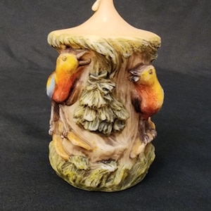 Vintage Johann Gunter Schwarzwald Carved Candle Birds Forrest Germany B51