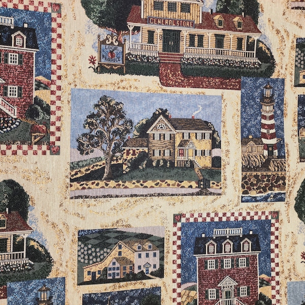 Small Town USA Tapestry Decorating Fabric By-The-Yard Quantity Discounts Curtains Upholstery