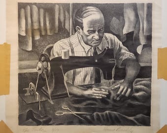 1937 Lithograph  "The Tailor" American artist Harry Brodsky Signed Numbered
