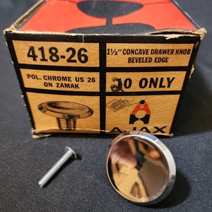 Vintage NOS Ajax Polished Chrome Concave Knob 1 1/2&quot; #418-26 1960s Retro C18