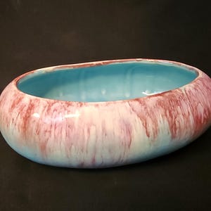 Vintage Robinson Ransbottom Pottery R.R.P. Co. Pink Drip Glaze Oval Planter B14
